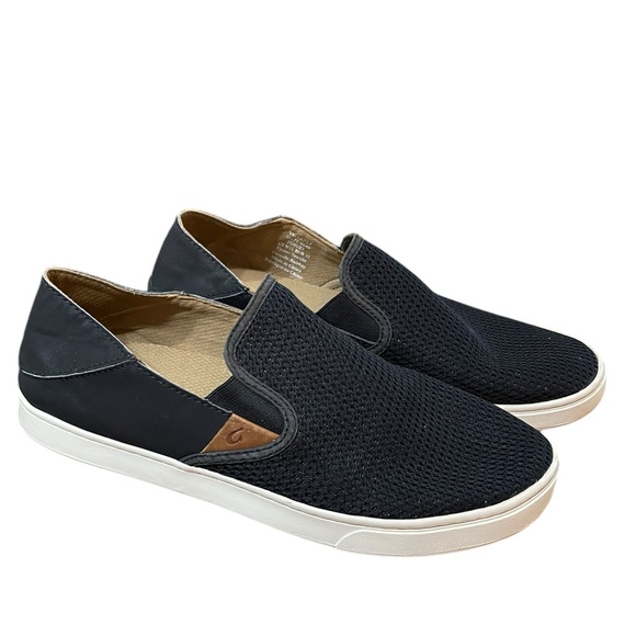 OluKai Pehuea Black Breathable Slip On Casual Shoes Size 11 Perforated Loafer - Picture 1 of 7